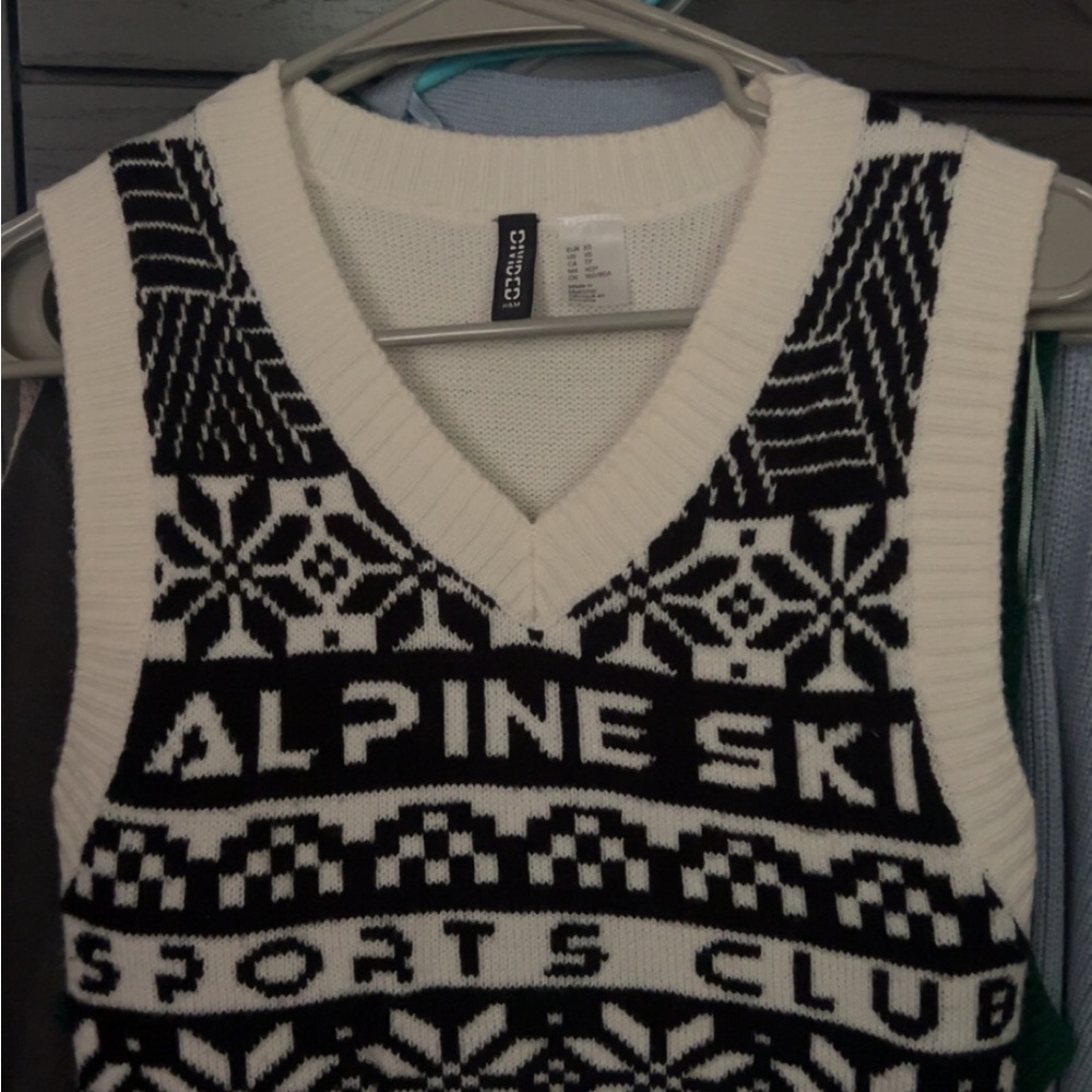 Alpine Black and White V-Neck Sweater